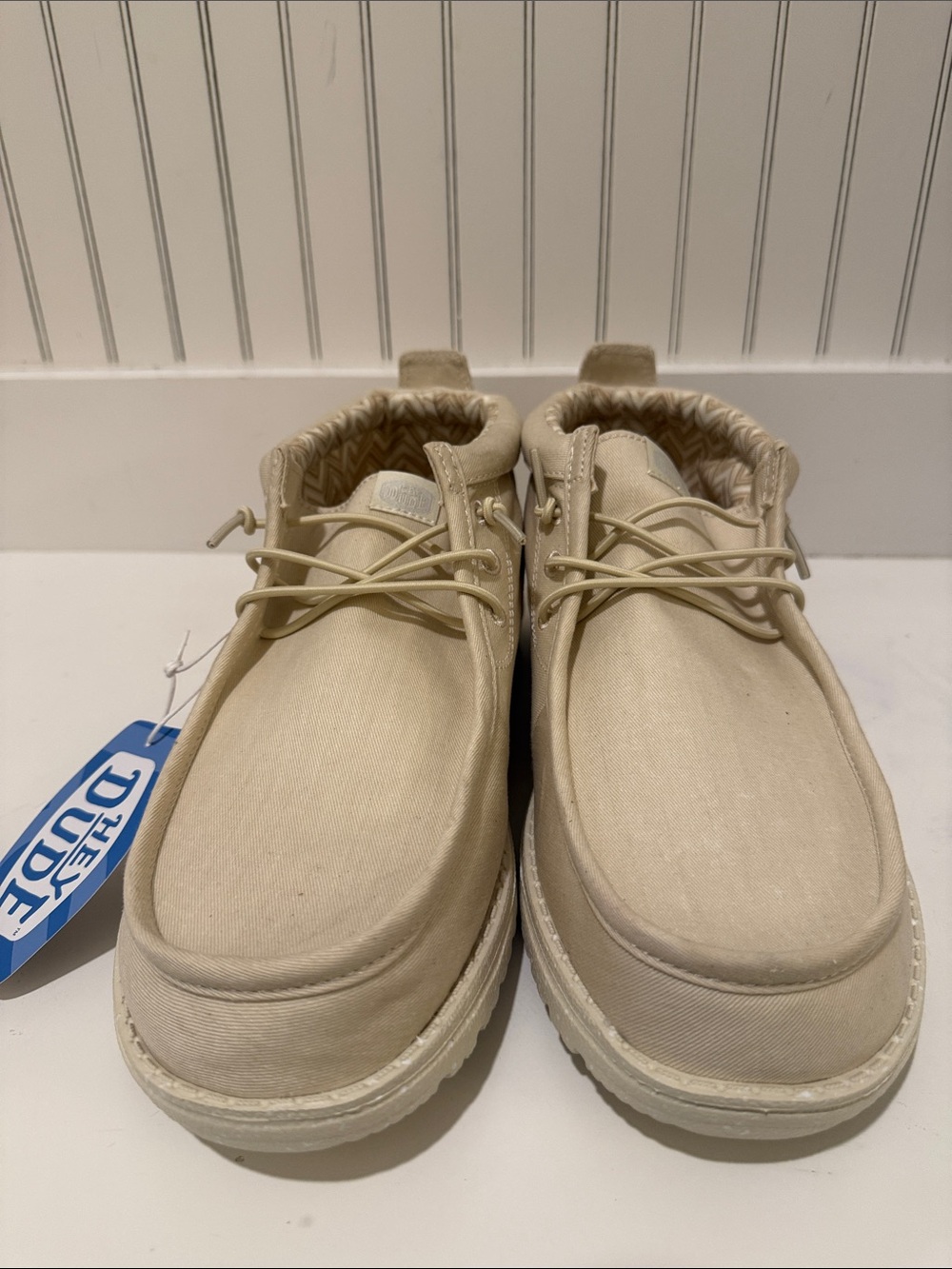 NWT Hey Dude Wally Mid Stretch Bone White Canvas Lace-Up Shoes - Men’s Size 13